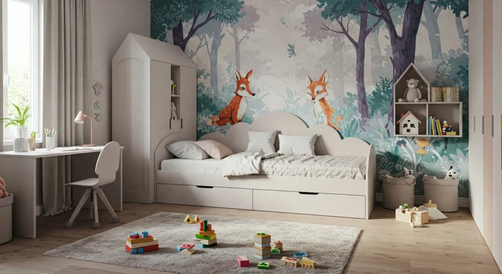 Quarto de criança com parede de destaque
